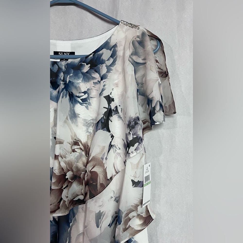 SLNY Floral Short Sleeve Tiered Chiffon Cocktail Dress Size 8 NWT - Picture 4 of 5